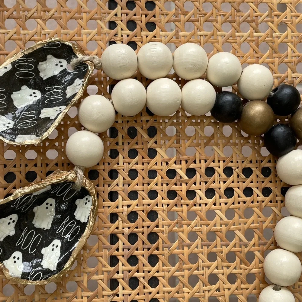 Handmade Halloween themed bead/oyster shell garland/table runner
